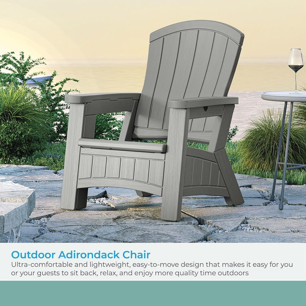 Suncast Outdoor Patio Adirondack Chair with 8 Gallons of Under-Seat Storage, ...