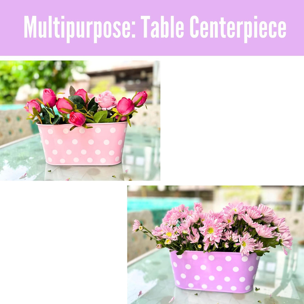 LaLaGreen Colorful Rail Planter (17 in, 6 Pack) Polka Dot Metal Deck Pots
