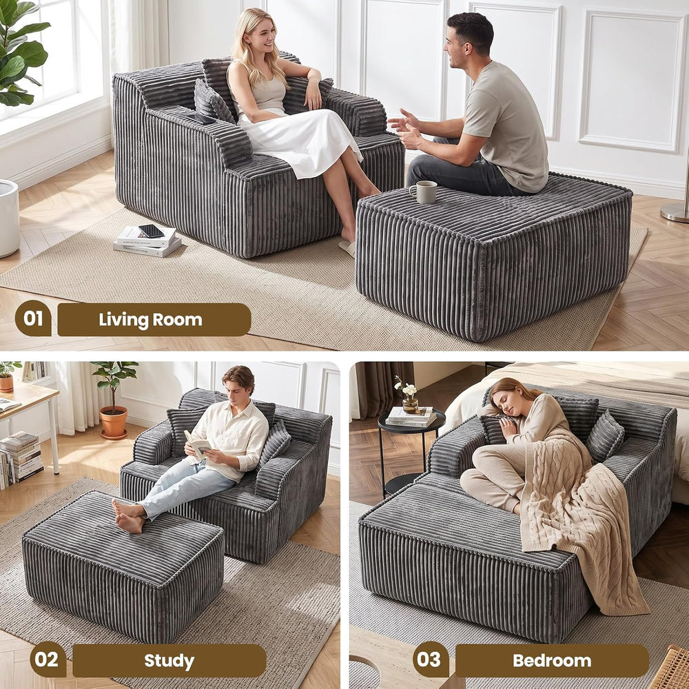 Chaise Lounge Chair Indoor,Oversized Boneless Chair Reading Chair,Comfy Bonel...