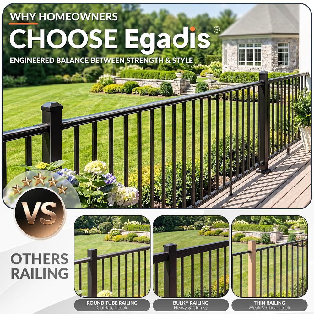 Egadis 1 Pack 36 in x 6 ft Modular Aluminum Porch and Deck Railing Kit