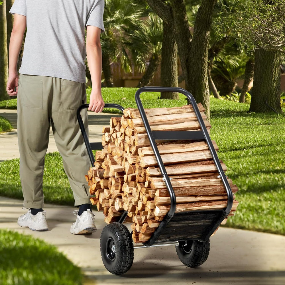 VEVOR Firewood Cart, 250 lbs Capacity, Black Heavy Duty Steel Dolly Hauler wi...