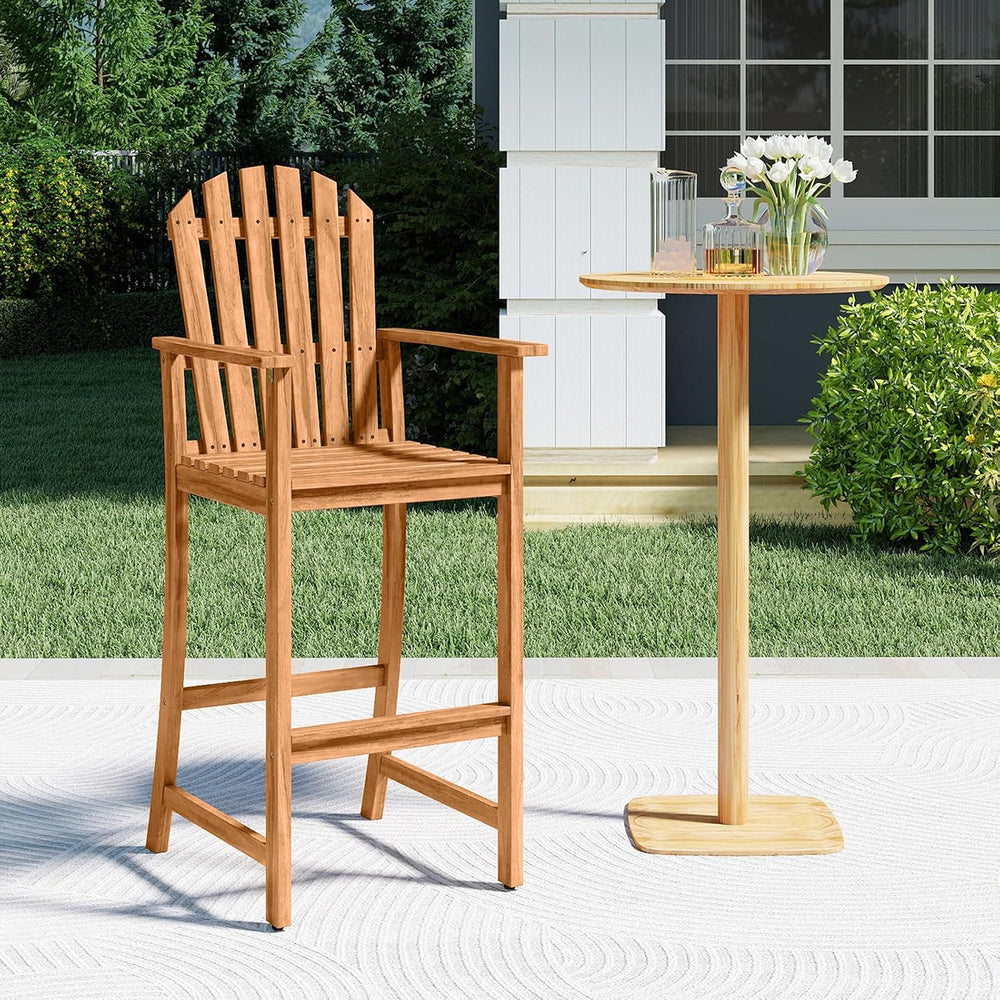Tangkula Tall Adirondack Chair, Outdoor Acacia Wood Bar Stool with Back, Armr...