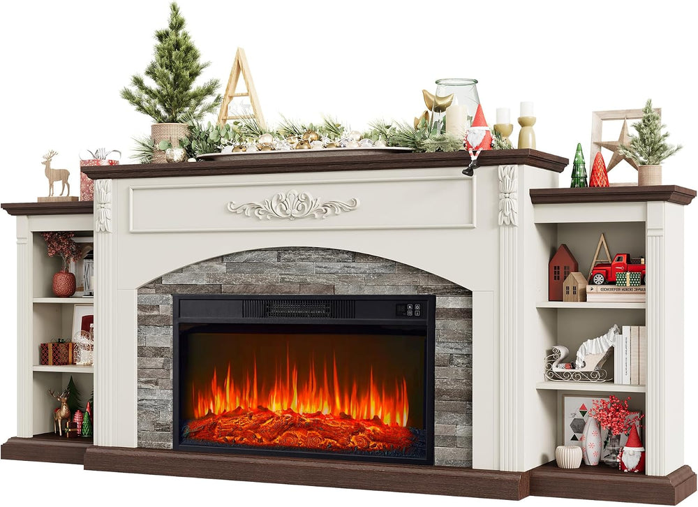 80" Electric Fireplace with Mantel, Fireplace TV Stand for TVs Up to 90 ...