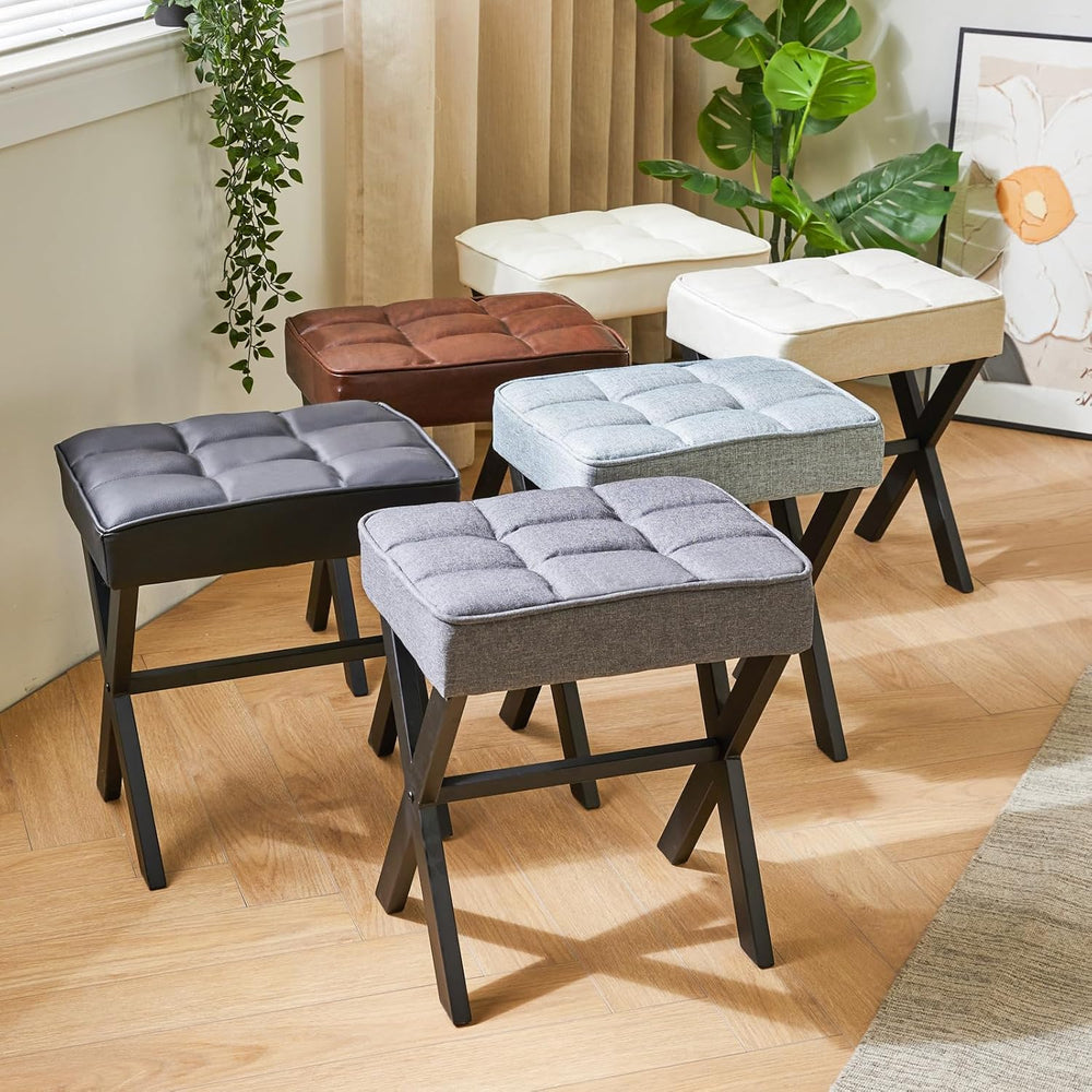 IBUYKE Square Makeup Stool with X-Leg, Linen Vanity Chair, Linen LG-70Y