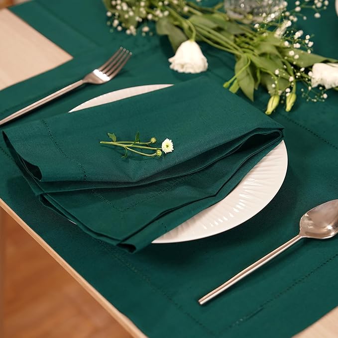 Green Cotton Linen Napkins Set of 4 – Hemstitch Cloth Napkins 20x20 Inch – Wa...