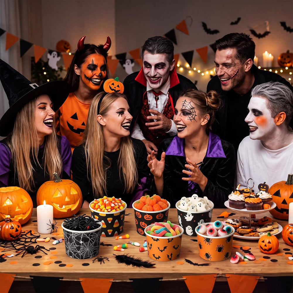 Zhehao 180 Pcs 8 oz Classic Halloween Snack Bowls Paper Bowls for Soup