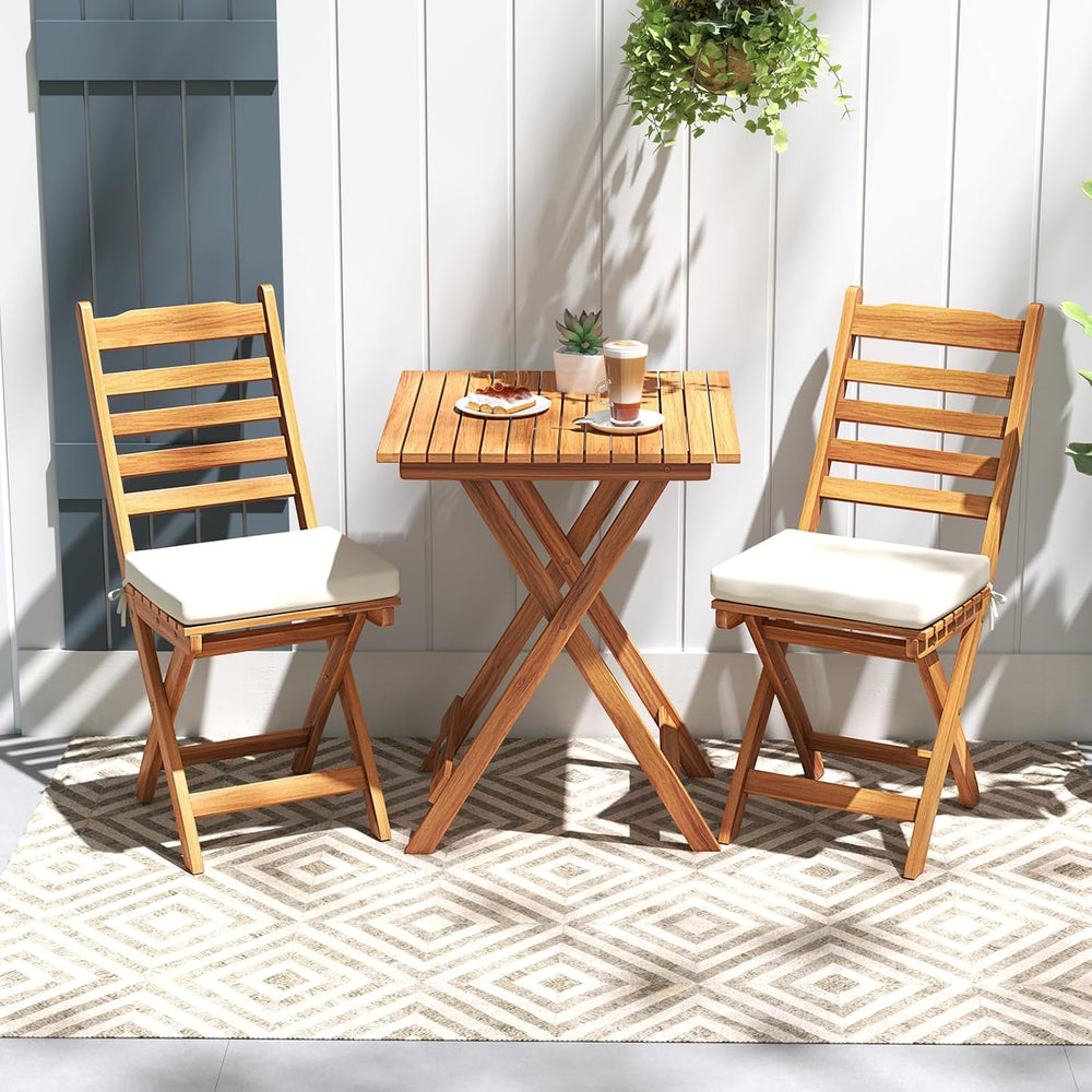 Tangkula Outdoor Wood Bistro Set, Folding Chair Table Set w/Soft Seat Cushion...