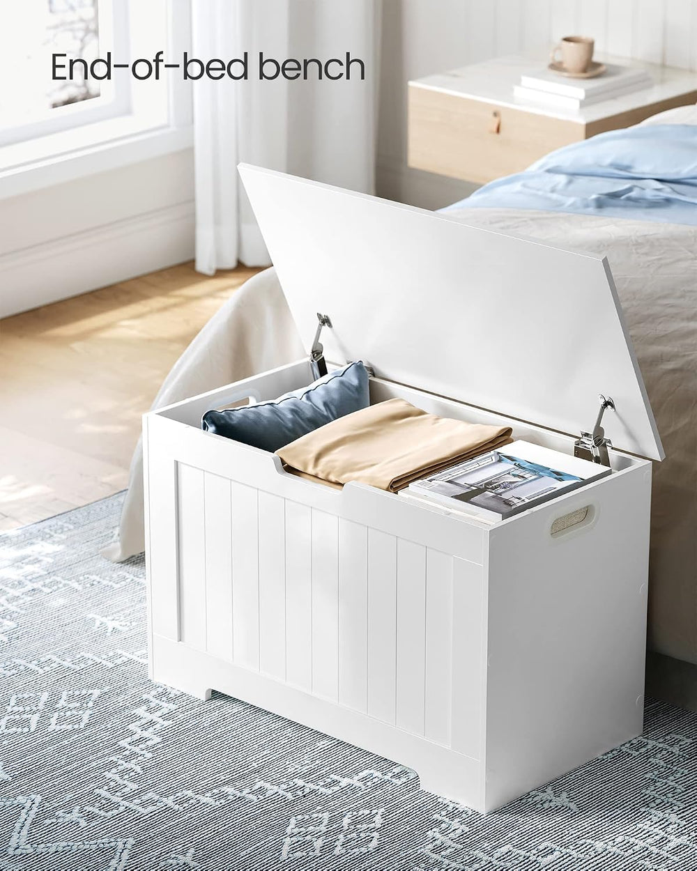 VASAGLE Storage Chest, 29.9 Inches Width Bench with 2 Safety Hinges