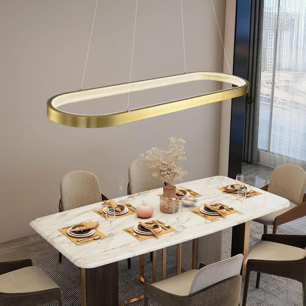 47" LED Gold Rectangle Chandeliers for Dining Room, Modern, Oval