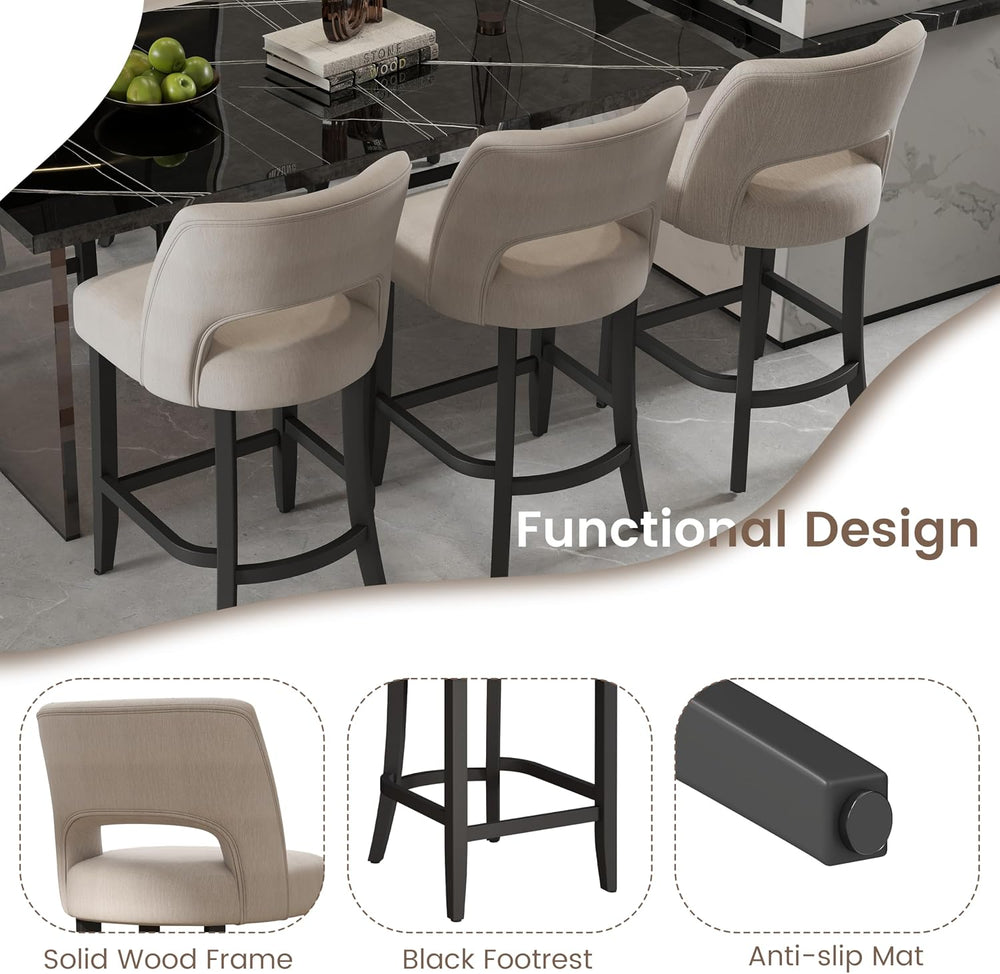 VKNOW Bar Stools Set of 4, 26" Upholstered Counter Height Bar Stools