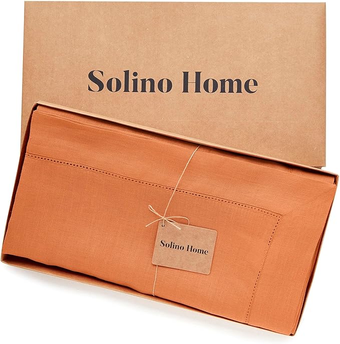 Solino Home Linen Tablecloth 60 x 90 Inch - Classic Hemstitch 100% Pure Linen...