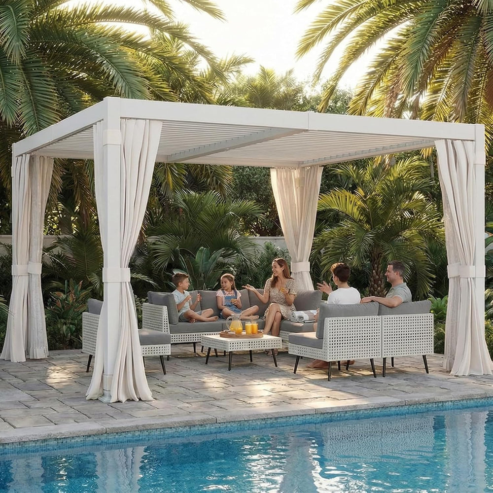 10x12FT Aluminum Outdoor Louvered Pergola with Screens & Netting