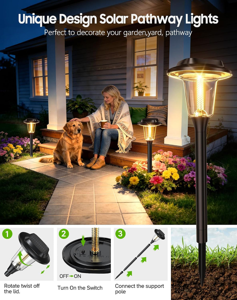 2026 New Solar Pathway Lights, 8 Pack Solar Lights Outdoor, Waterproof IP65, ...