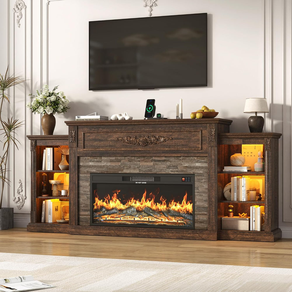 85" Electric Fireplace with Mantel, Farmhouse TV Stand with 36" Fir...