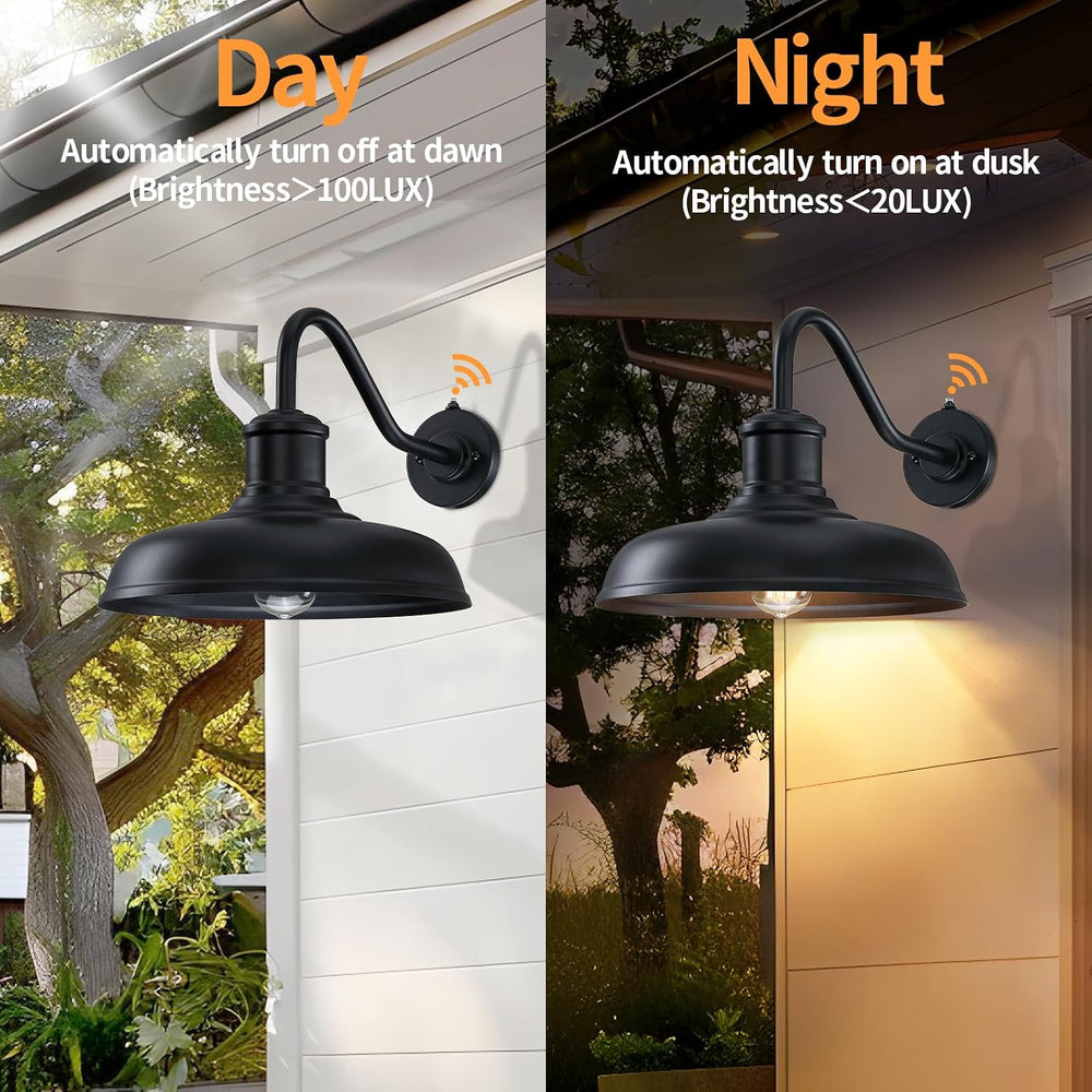 13.8'' Diameter Large Dusk to Dawn Outdoor Gooseneck Barn Light, 2 Packs