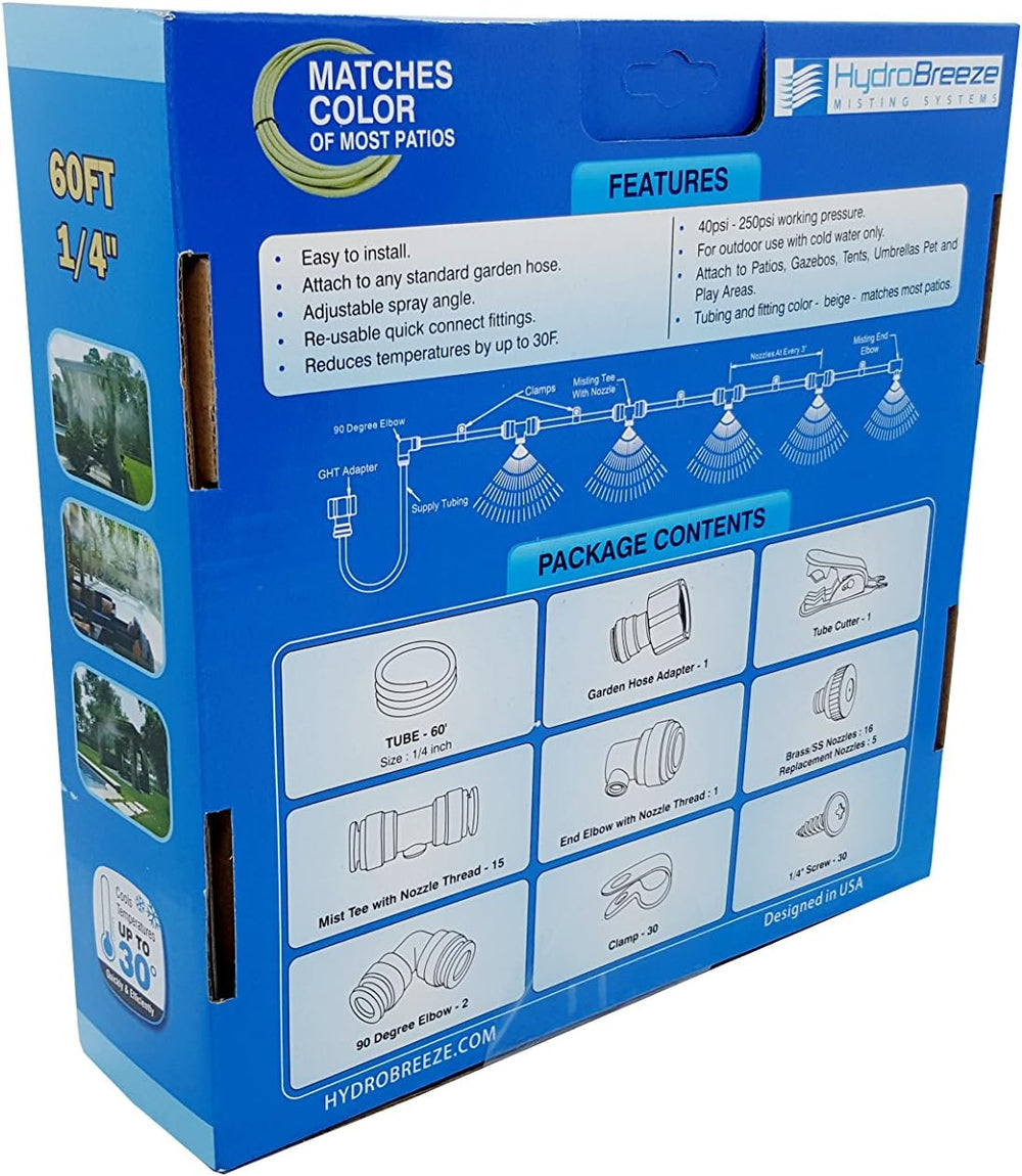 Patio Misting System - 60 Ft Misting System - 16 Misting Nozzles - Brass/Stai...