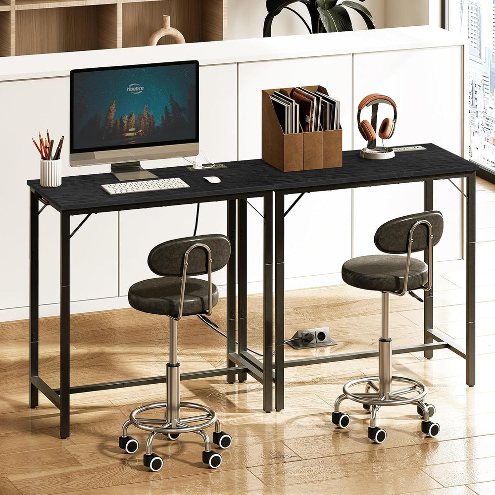 HOOBRO Bar Table with Charging Station, Rectangular Pub Table, High Top Coffe...