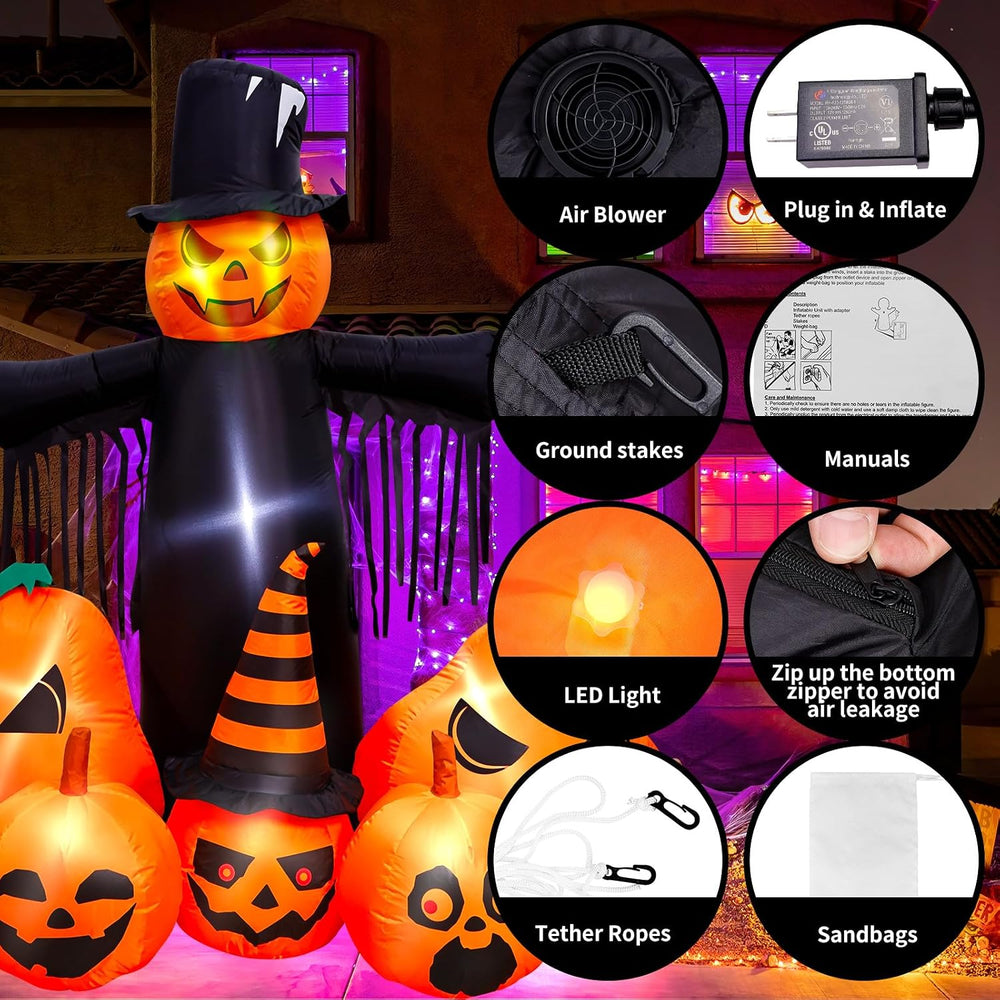 Max Fun 7FT Halloween Inflatables Pumpkin Decorations with LED Build-in Hallo...