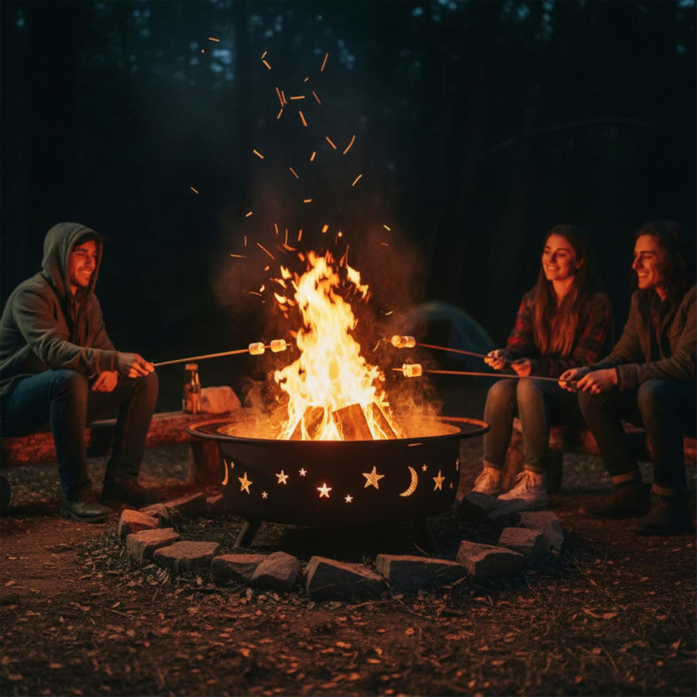 Sunnydaze Cosmic 42" Large Fire Pit for Outside Wood Burning, Round, Metal
