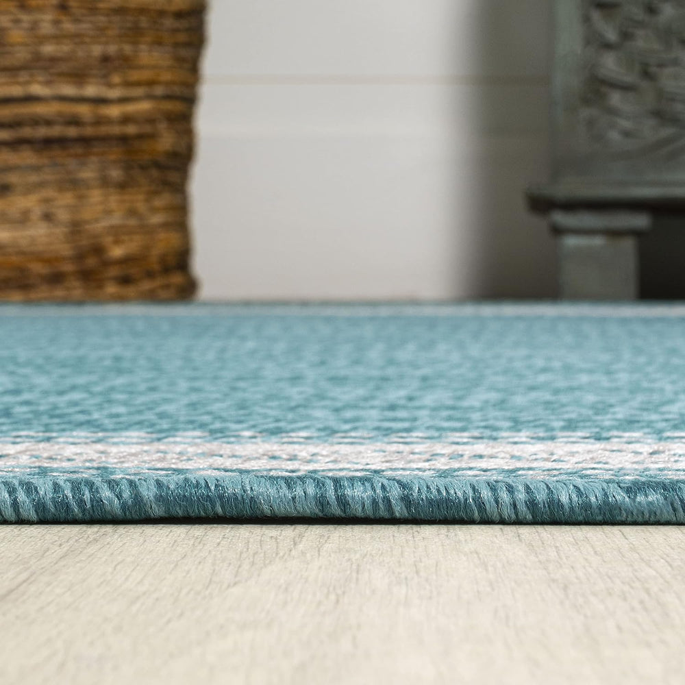 JONATHAN Y Diamond Border Indoor Outdoor Area Rug 3X5 Aqua/Light Gray, Lucia ...