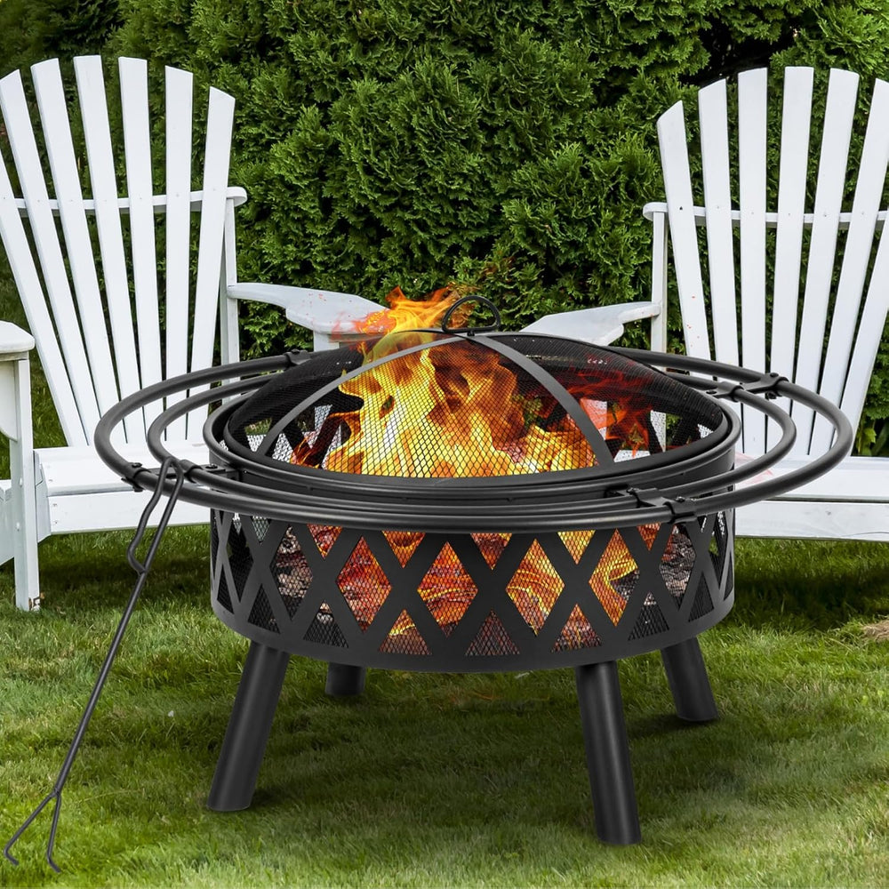 EcoNook 36 Inch Wood Burning Fire Pit with Spark Screen & Fire Poker