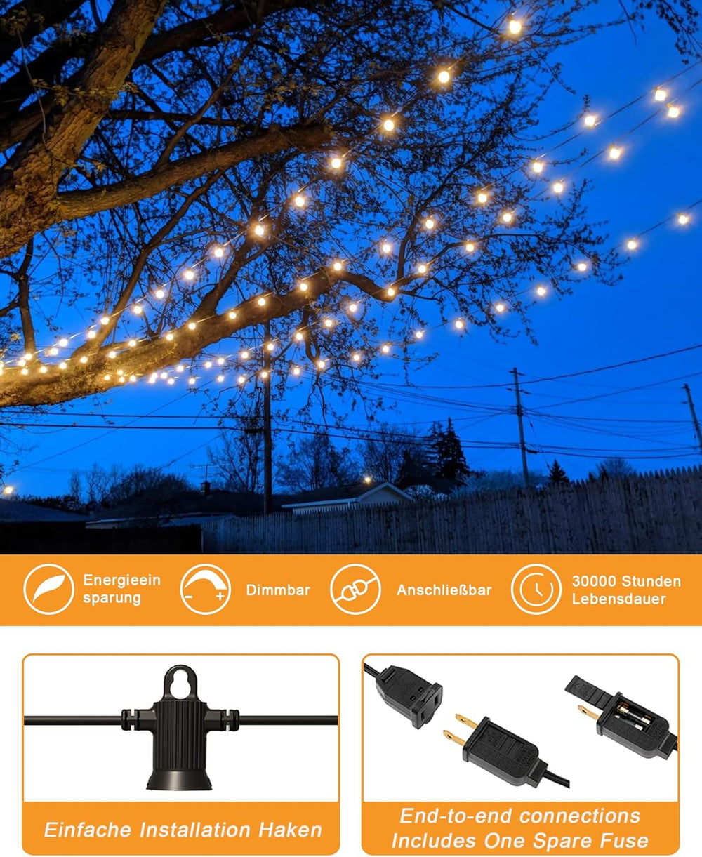 Zuske Outdoor String Lights, 200FT Patio Lights with 100 Shatterproof G40 Glo...