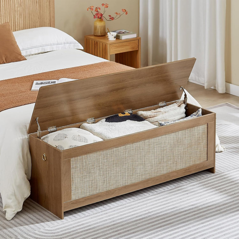 51.2" Storage Chest Extra Large, Rattan Storage Bench,(Cherry Brown