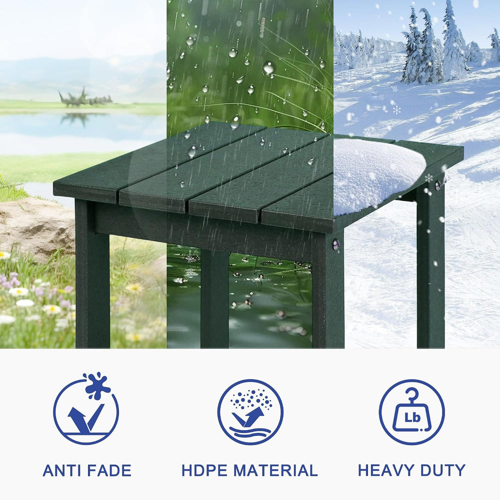 LZRS Patio Side Table, Heavy Duty HDPE Outdoor End Table with Wood Texture, W...