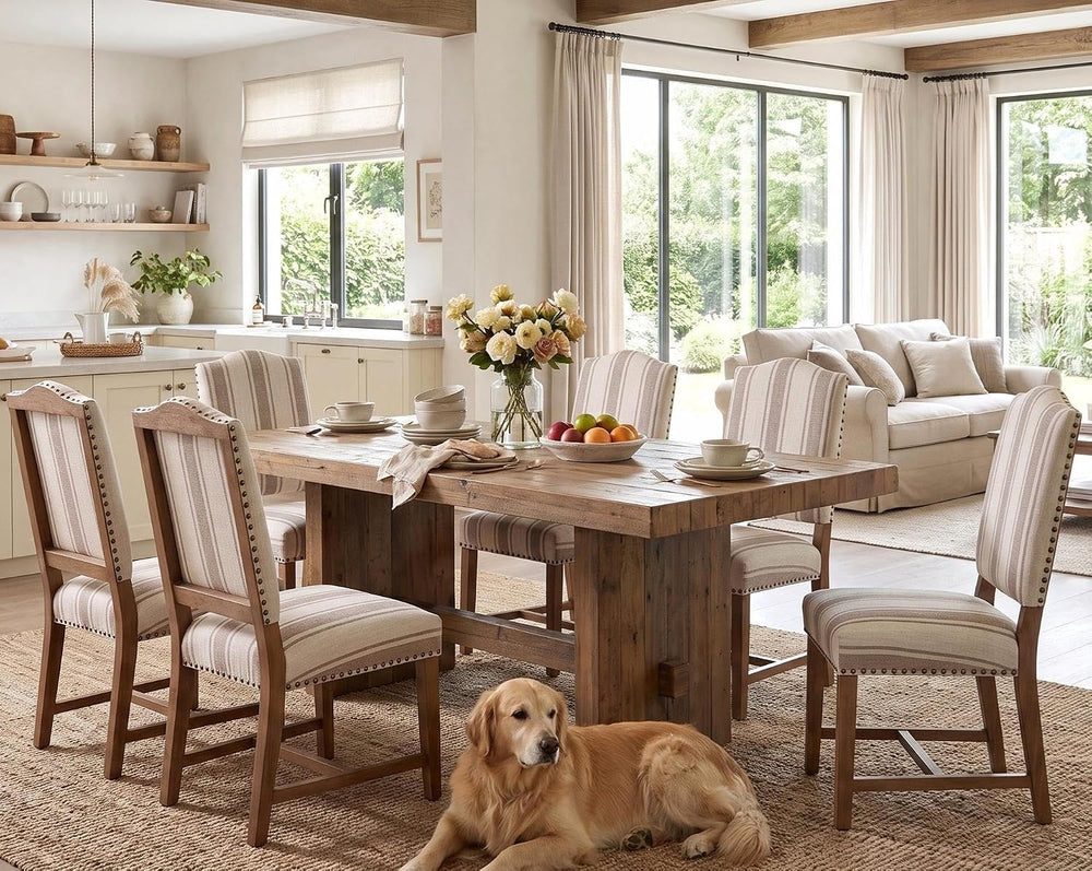 ROCITY Linen Dining Chairs Set of 6 Upholstered Farmhouse Dining Room Chairs ...