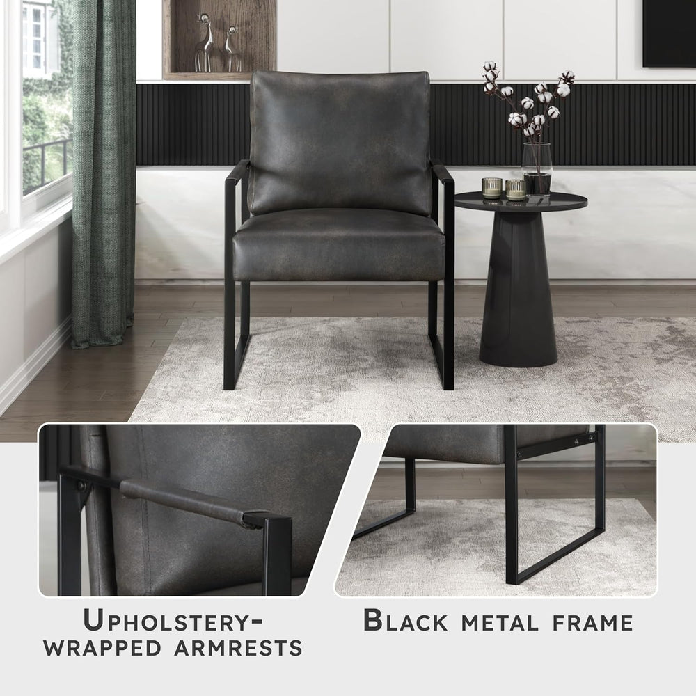 Lexicon Modern Faux Leather Accent Chair, Metal Frame, Dark Brown