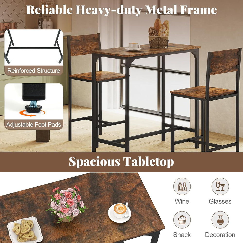 GIANTEX 3-Piece Bar Table and Chair Set with 2 Counter Height Bar Stools, Bre...