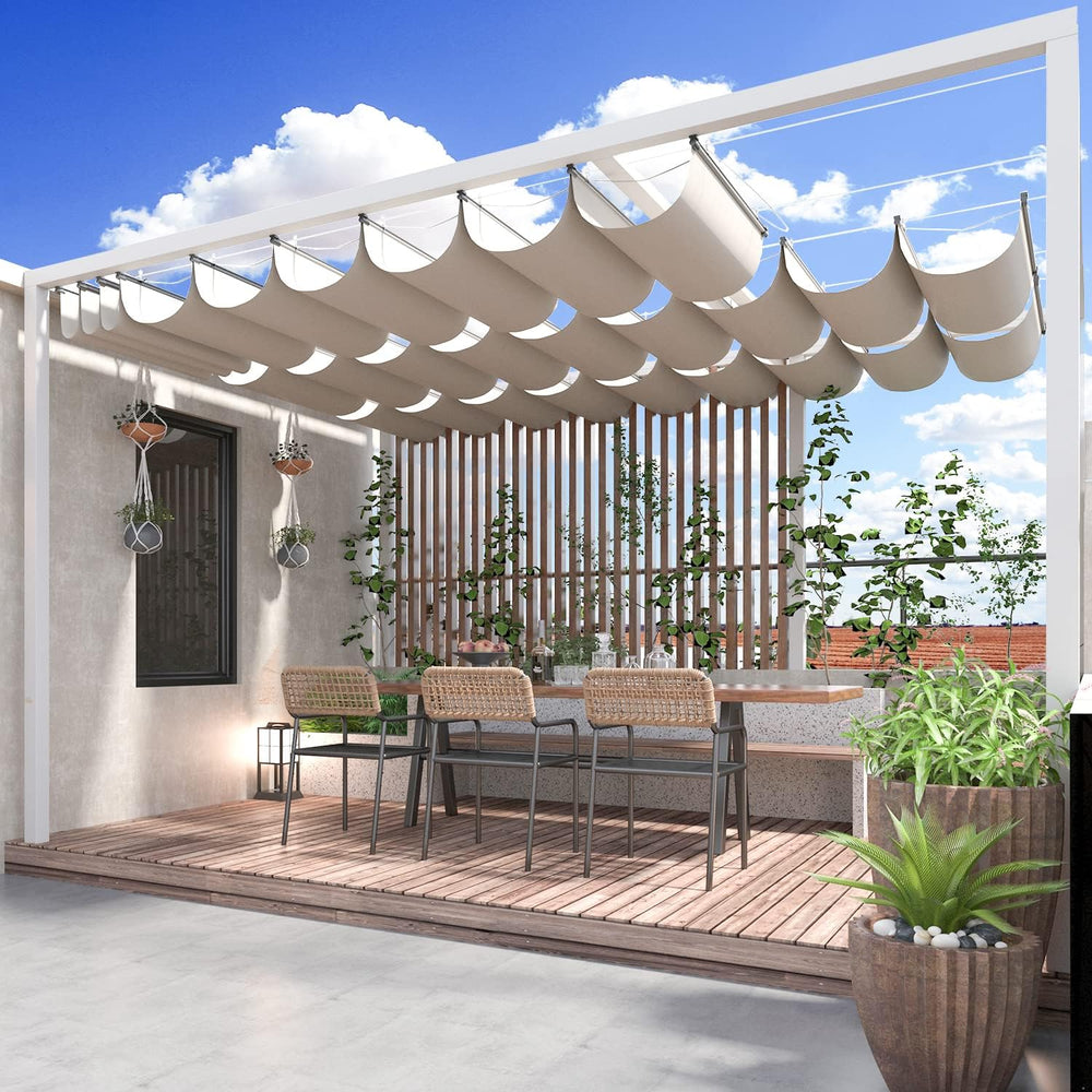 ECOOPTS 4'x12' Retractable Wave Sun Shade Canopy Pergola Cover Shade ...
