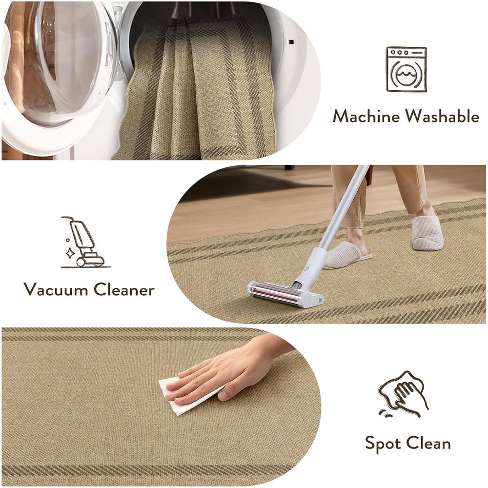 LIVEBOX Scalloped Easy Jute 3x5 Outdoor Rug, Washable Non-Slip Geometric Tan ...