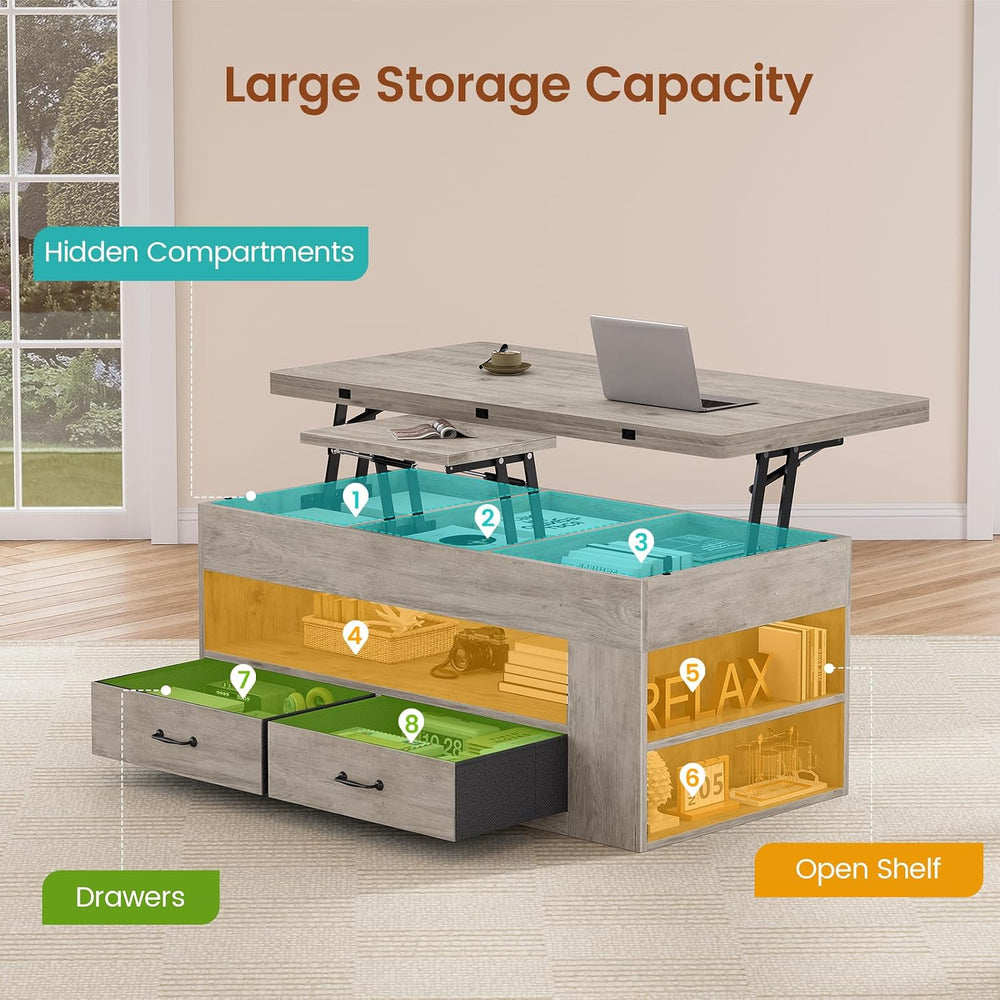 Itaar Lift Top Coffee Table, 4 in 1 Coffee Tables with Storage and Hidden Com...