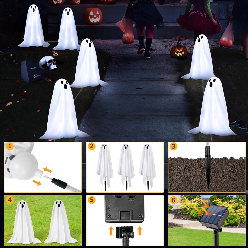 Halloween Decorations, 6 Pack Solar Ghost String Stake Lights 12.8 FT