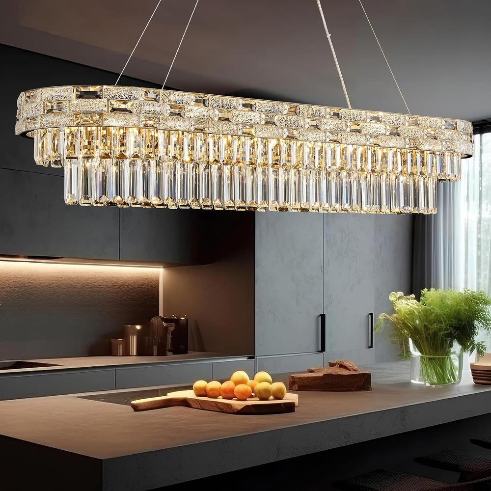 49.2" L Modern Crystal Chandeliers for Dining Room 18 Lights Gold Chande...