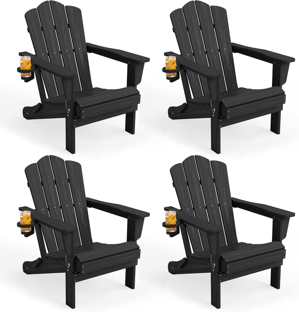 KINGYES Folding Adirondack Chair, All-Weather HDPE Material, Black, 8 Pack (4...