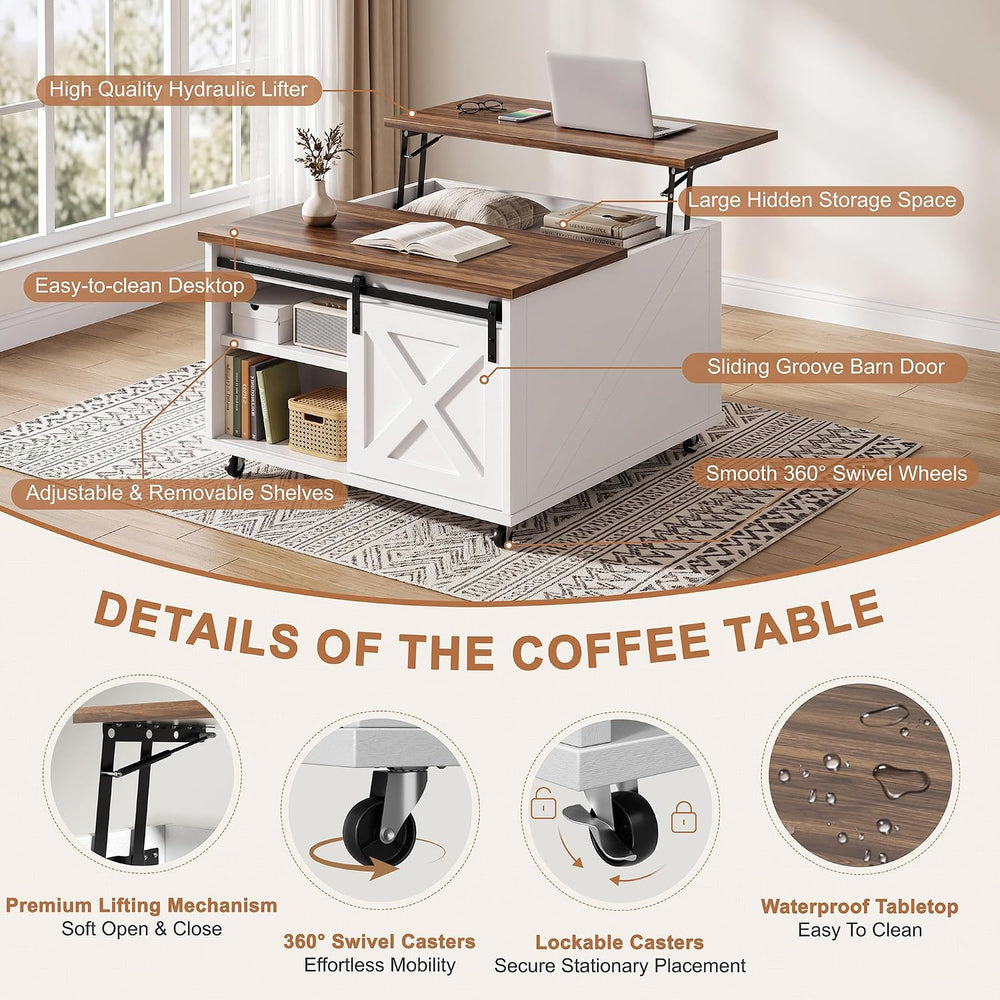 Shintenchi 31.5" Lift Top Coffee Table with Wheels & Storage, Square...