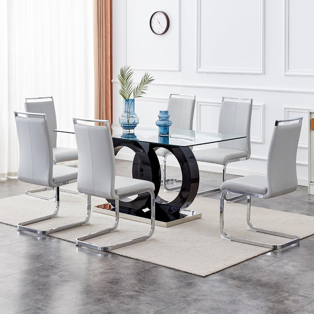 Ebullient Glass Dining Table Set for 6 ,7 Piece Dining Table Set,Tempered Gla...