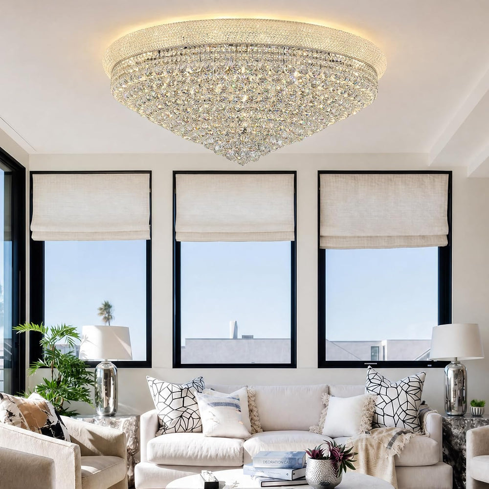 27-Light 40 inch Large Crystal Chandelier Flush Mount Ceiling Light Fixture f...