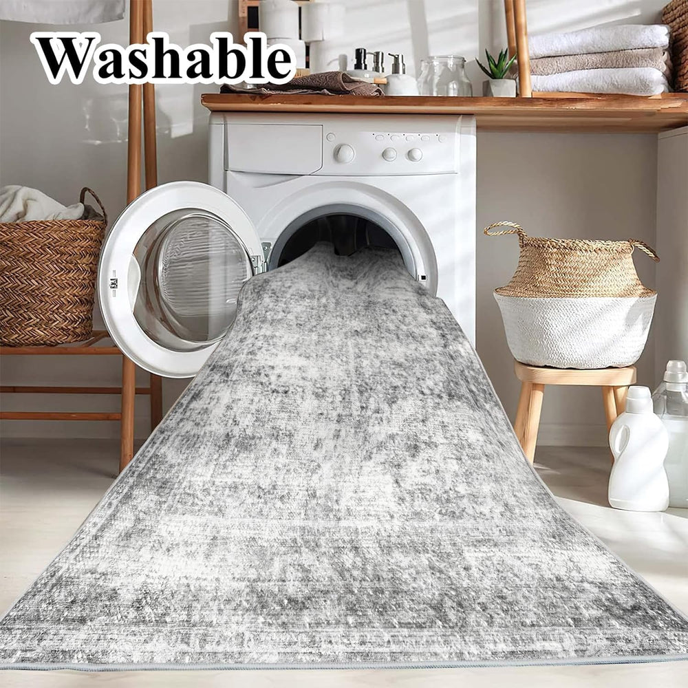 CHAMPLANT Area Rug 8x10 Washable Rug Gray Vintage Traditional Mat Distressed ...