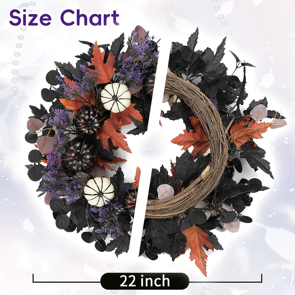 22" Halloween Wreaths for Front Door Black White Pumpkins Fall Wreath