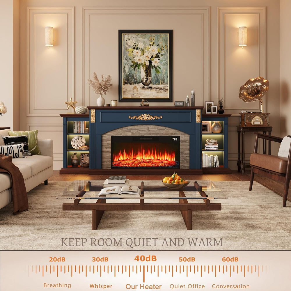 90inch Fireplace TV Stand, Fireplace with Mantel Holds TVs up to 100 Inch, Bl...