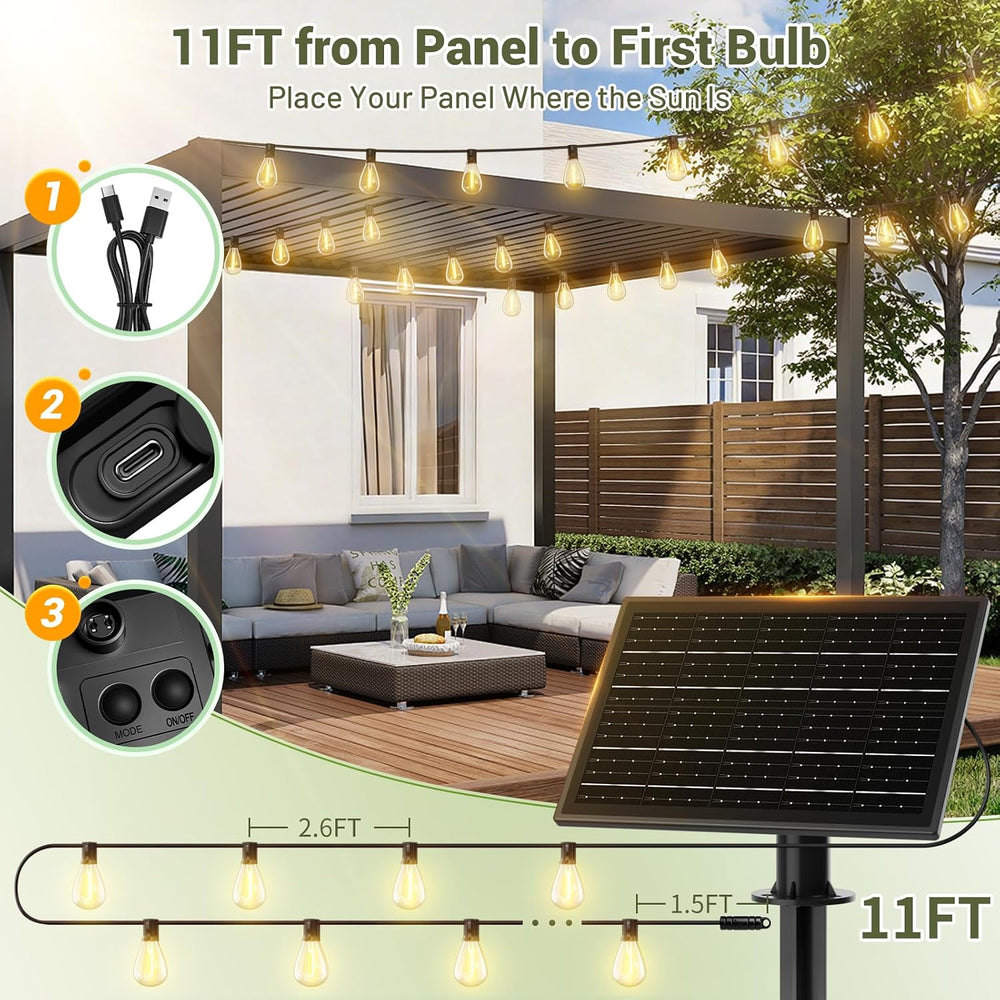 200FT Solar String Lights Outdoor Waterproof 72+2 LED Bulbs, Solar Powered wi...