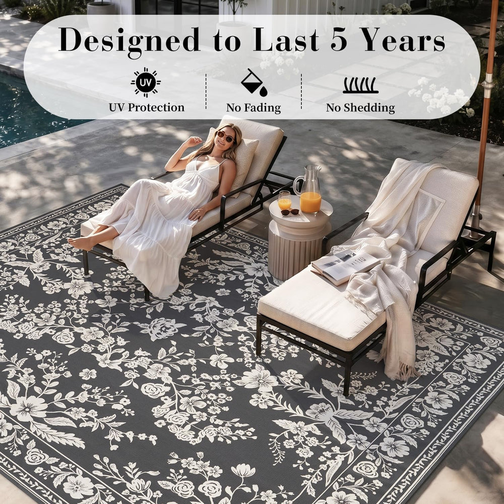AMOAMI-Outdoor Rug-Patio Rug 5x8 ft Quick Dry Machine Washable Flatweave Text...