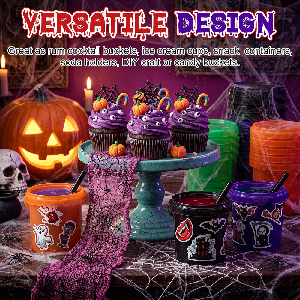 Funnymoom 32 Pcs Halloween Drink Bucket Cups with Lids and Straw, 34oz