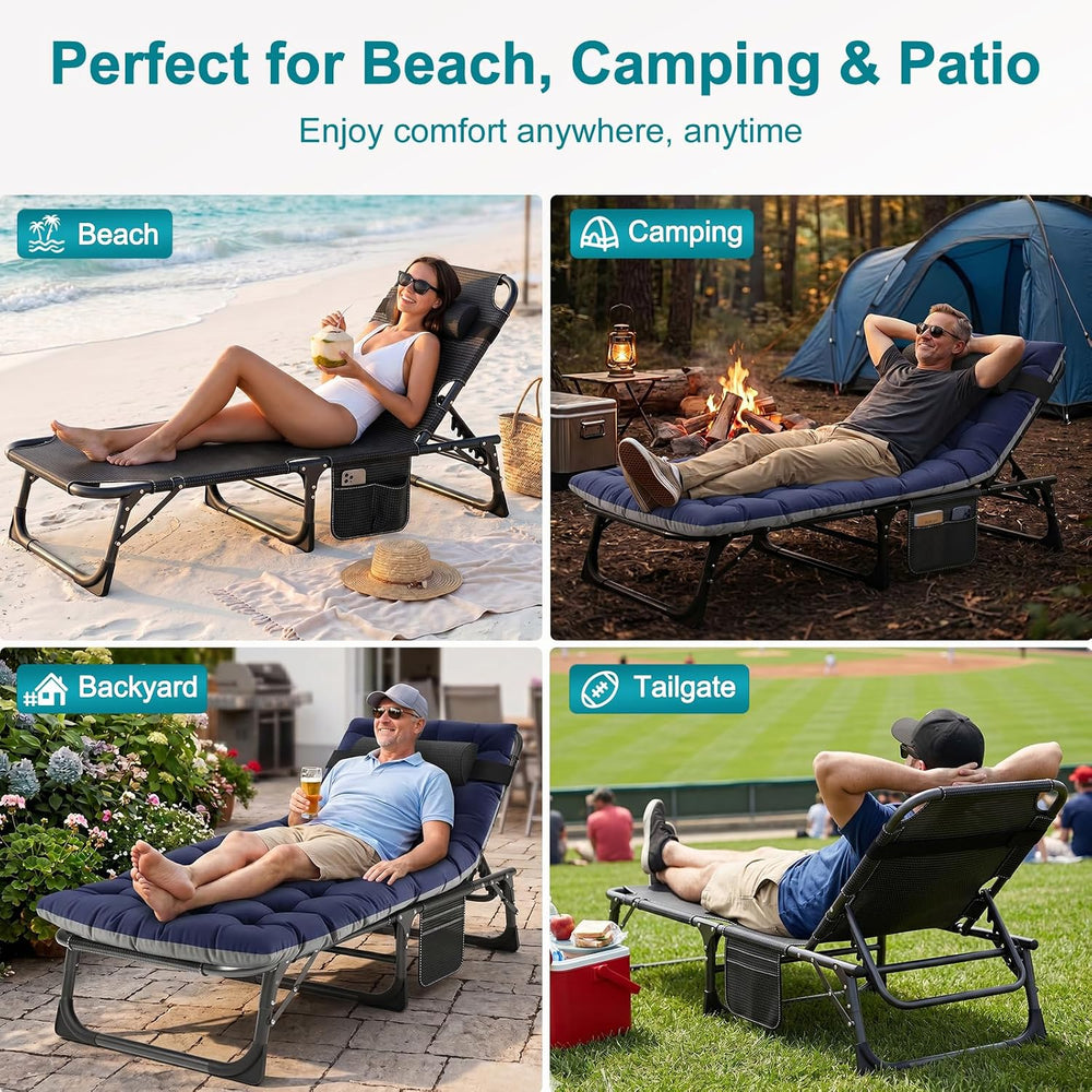 ABORON Tanning Chair, 5-Position Padded Folding Chaise Lounge