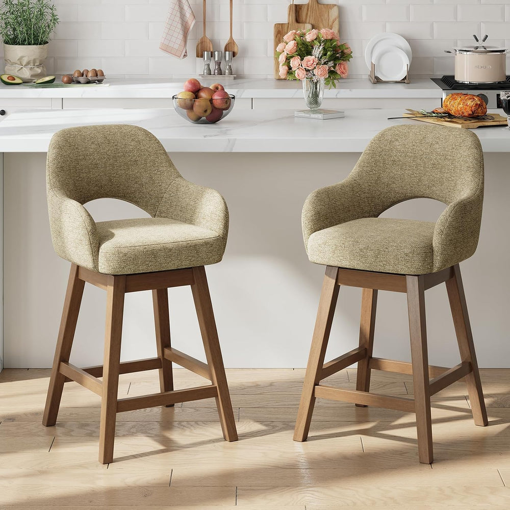Swivel Bar Stools Set of 2, Modern Fabric Upholstered Counter Height Stools w...