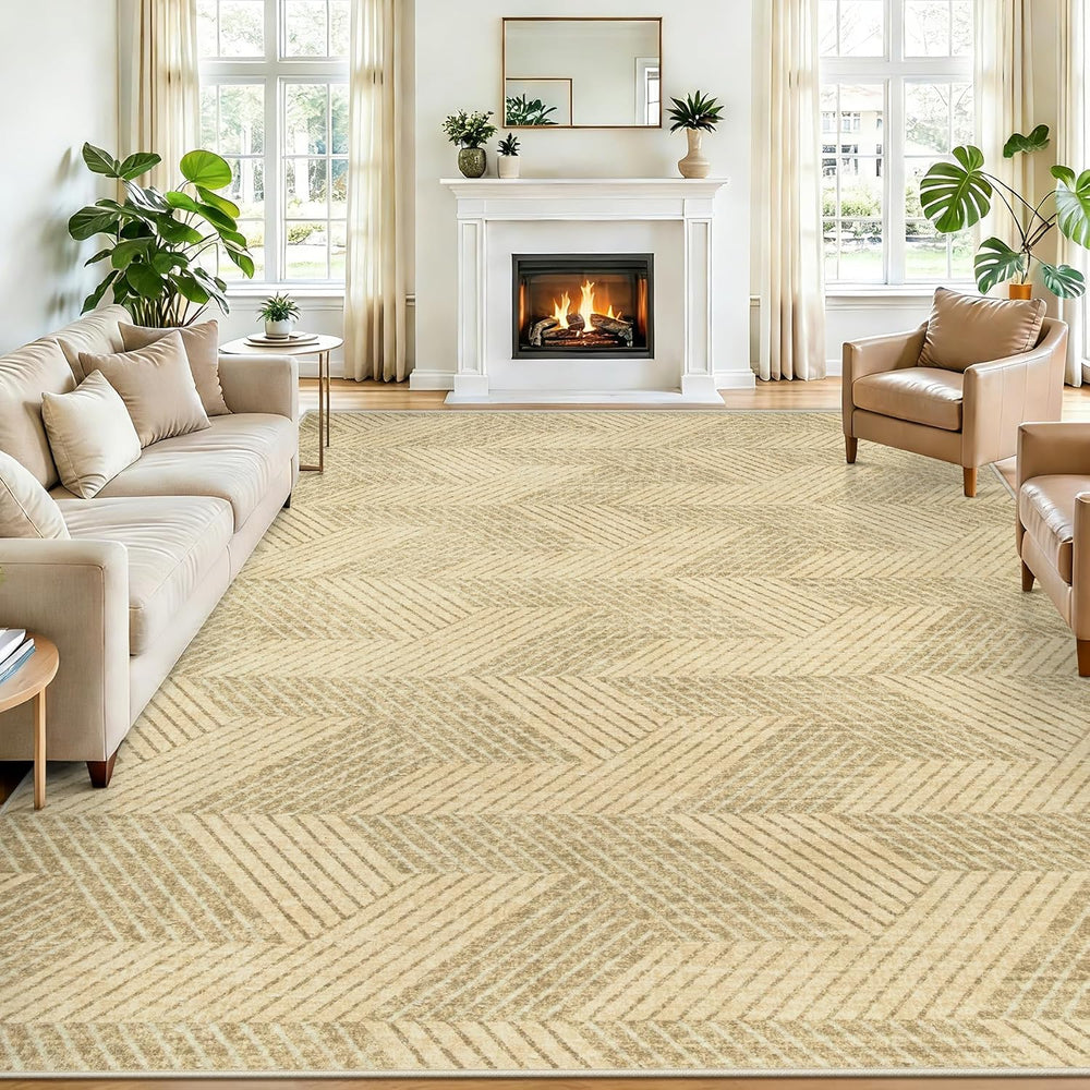 MXSANYOO Area Rugs 8x10 for Living Room, Washable Geometric Brown Rug