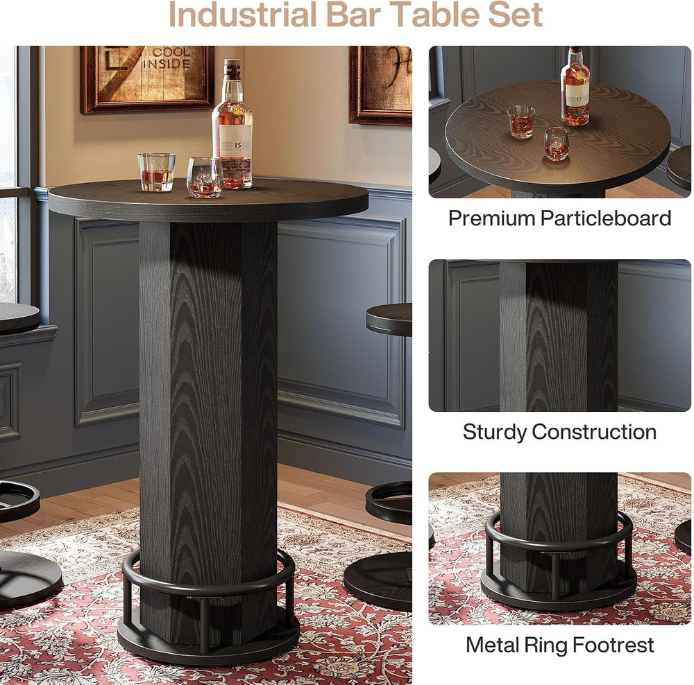Tribesigns Round Bar Table Set of 2, Industrial Bistro Sets with 2 barstools,...